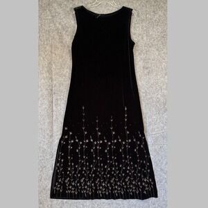 Kathie Lee Vintage Dress‎ Womens Large Velvet Black Floral Metallic Maxi Dark